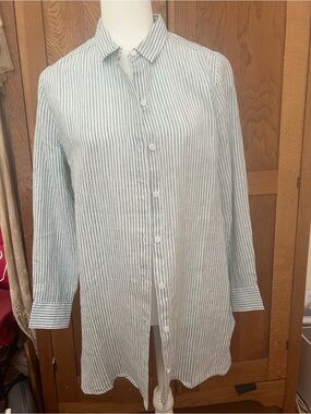 NWT Garnet Hill Easy Linen Tunic  Vertical Stripe Shirt